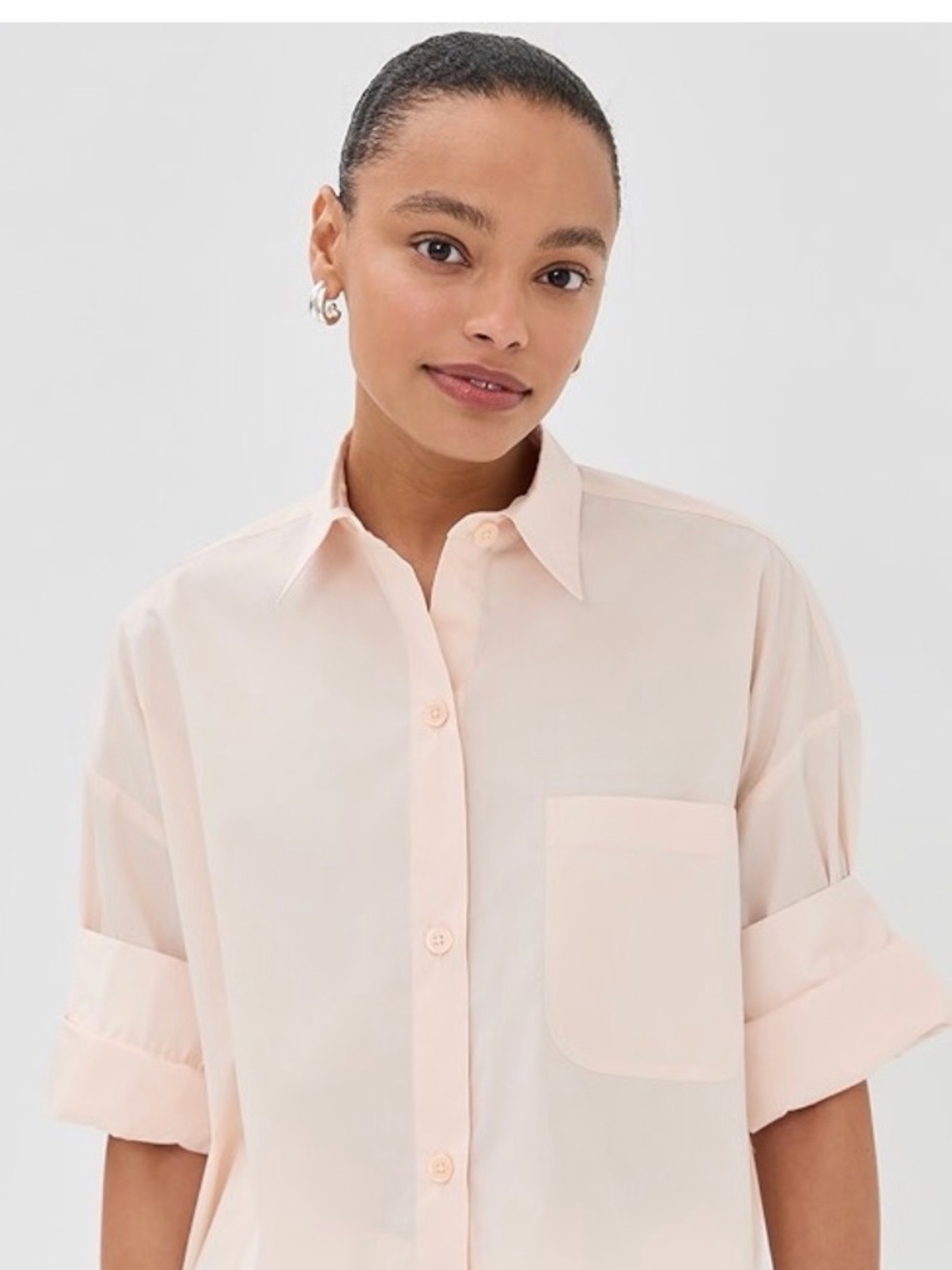 TWP (Trish Wescoat Pound Pale Peach Button-Down Shirt with Signature Double Cuff